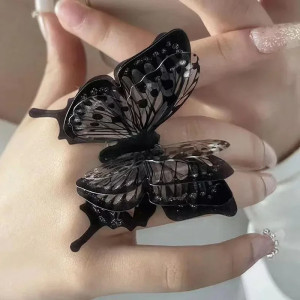 Bague Papillon Noir Gothique Chic | Bijou Femme Mystérieux