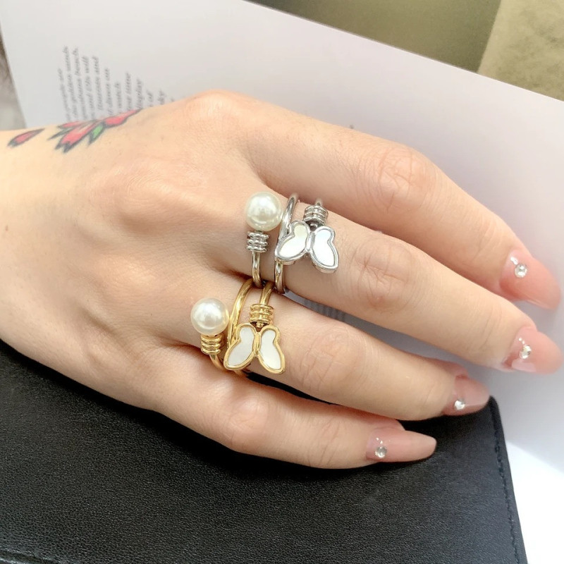 Bague Papillon 'Perle Éclatante' - Couleur Argent et Or