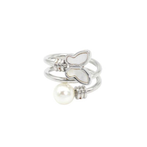 Bague Papillon Perle Radieuse | Bijou Ajustable Argenté & Doré