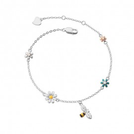 Bracelet abeille en argent Sterling 925 avec fleurs colorées et abeille plaqué argent