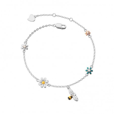 Bracelet abeille en argent Sterling 925 avec fleurs colorées et abeille plaqué argent