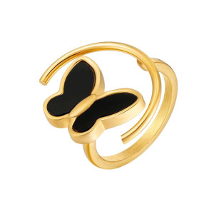 Bague Papillon Lune Mystique | Acier Inoxydable Doré & Argenté