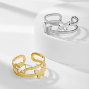 Bague Papillon 'Légèreté Minimaliste' - Couleur Or et Argent