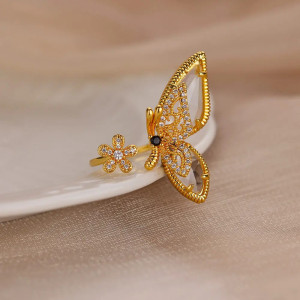 Bague Papillon Dorée Éclat Floral - 2 Styles Disponibles !
