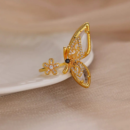 Bague Papillon Dorée Éclat Floral - 2 Styles Disponibles !