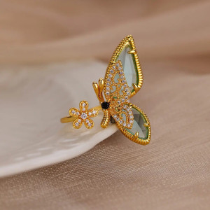 Anillo Mariposa Dorado | Joya Ajustable con Cristales Mujer