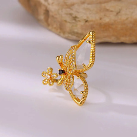 Cute Golden Butterfly Ring | Adjustable Crystal Women's Jewelry