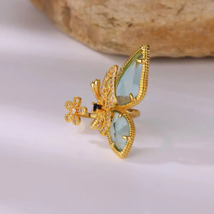Anillo Mariposa Dorado | Joya Ajustable con Cristales Mujer