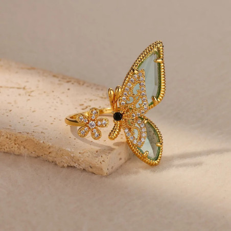 Anello Farfalla Dorato Regolabile con Cristalli Scintillanti
