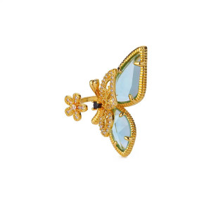 Bague Papillon Dorée & Cristal | Bijou Ajustable pour Femme