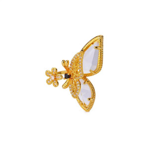 Bague Papillon Dorée & Cristal | Bijou Ajustable pour Femme