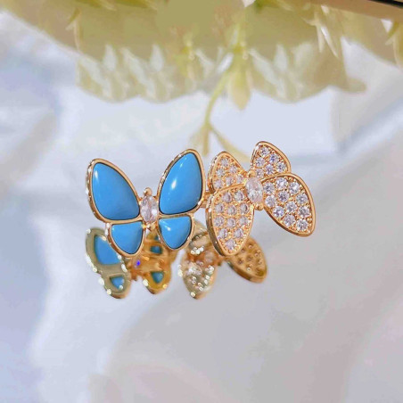 Bague Duo Papillons Azur Scintillant | Cadeau Idéal Femme