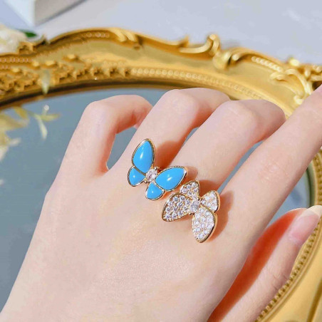 Bague Duo Papillons Azur Scintillant | Cadeau Idéal Femme