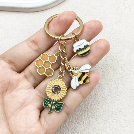 Porte-clés Abeille & Tournesol Doré | Cadeau Nature Original