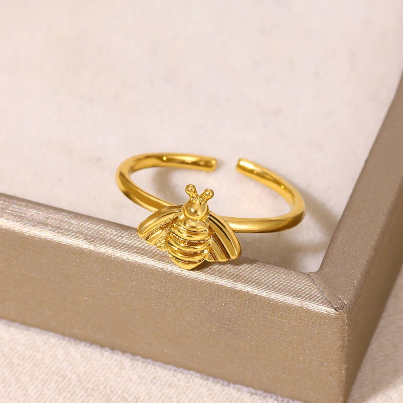 Mignonne petite bague abeille en laiton couleur or rose ou argent