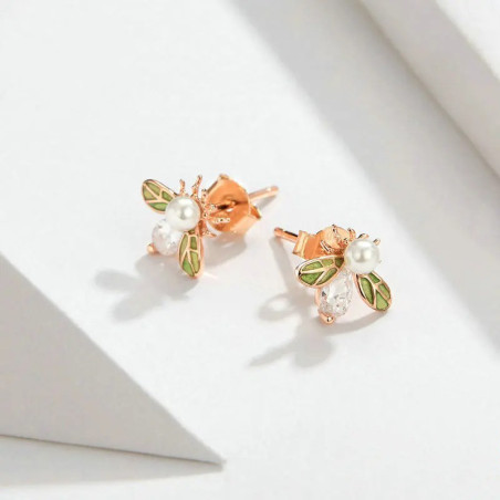 Vintage Pearl & Crystal Bee Earrings | Cute Bee Jewelry Gift