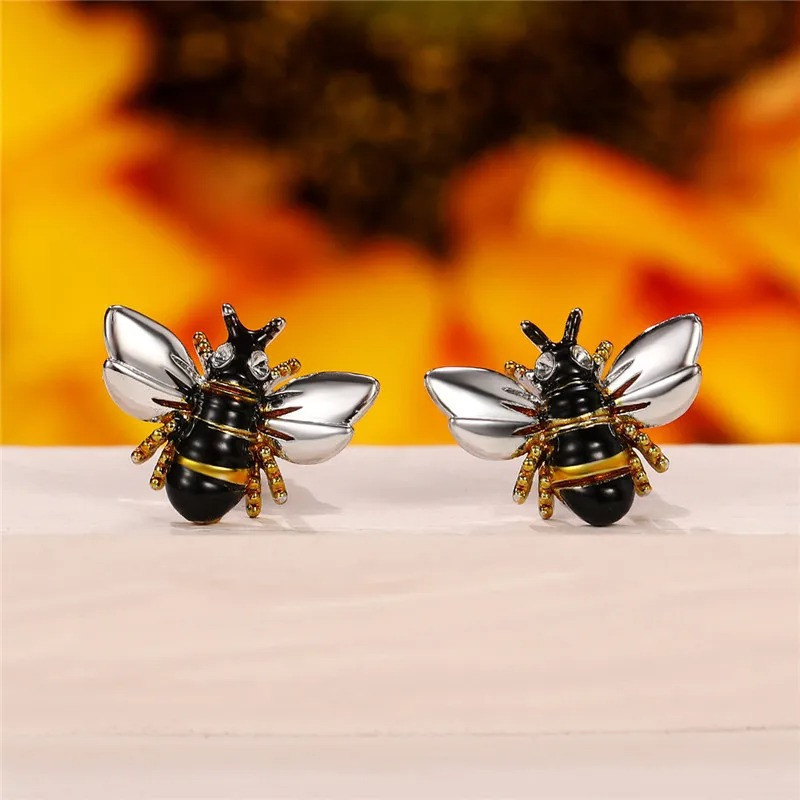Boucles d'Oreille Abeille Grandes Abeilles Strass