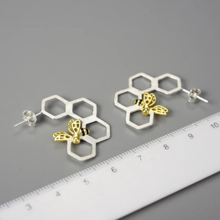 Pendientes Abeja 'Colmena Dorada' | Joyería Plata Original