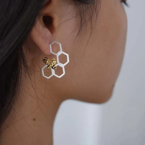 Boucles d'Oreilles Abeille Ruche Dorée | Bijou Argent 925