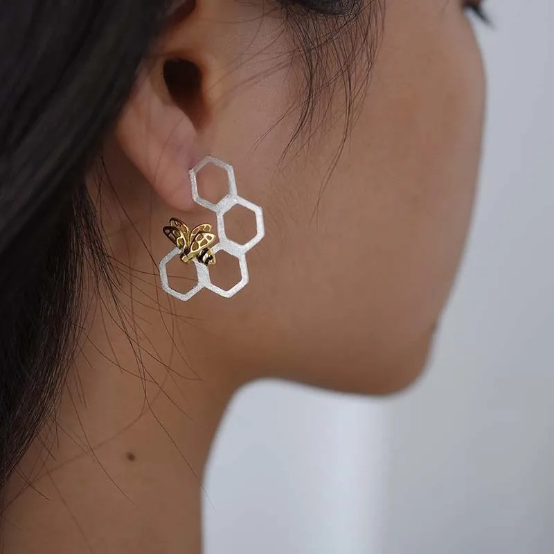 Bienen-Ohrringe 'Goldener Bienenstock' | 925 Silber Schmuck
