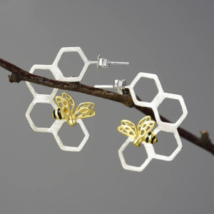 Pendientes Abeja 'Colmena Dorada' | Joyería Plata Original