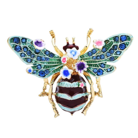 Magnifique Broche abeille bleue en fleurs