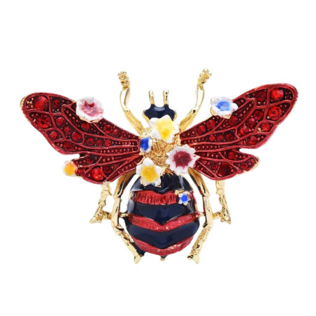 Red Flower Bee Brooch Pin | Unique Jewelry Gift for Women
