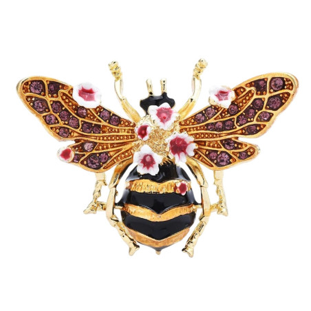 Magnifique Broche abeille dorée en fleurs