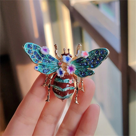 Magnifique Broche abeille bleue en fleurs