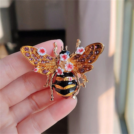 Magnifique Broche abeille dorée en fleurs