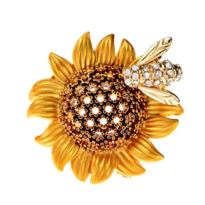 Magnifique Broche abeille butinant un tournesol : 3 couleurs au choix !