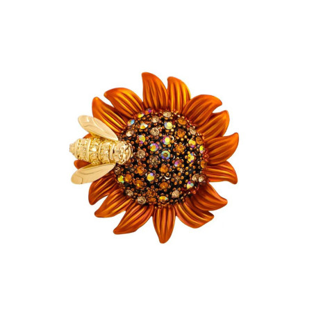 Magnifique Broche abeille butinant un tournesol : 3 couleurs au choix !