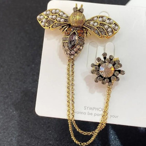 Broche Abeille Majesté Soleil avec Chaîne Strass