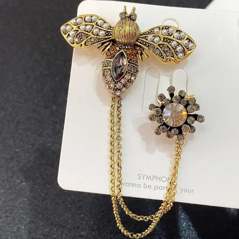 Broche Abeille Majesté Soleil avec Chaîne Strass