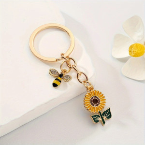 Rhinestone Bee Keychain with Sunflower | Cute Bee Lover Gift