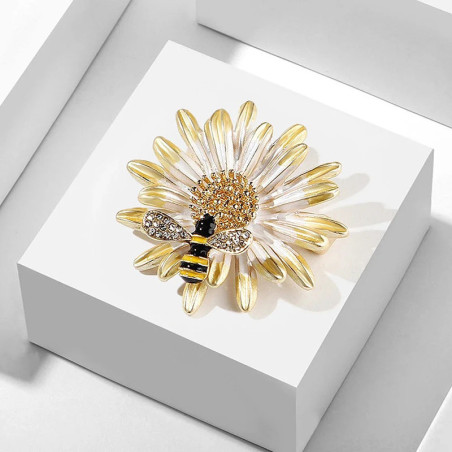 Broche Abeille Marguerite Dorée