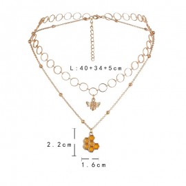mesure Double Collier avec 2 pendentifs  abeille et nid d'abeille