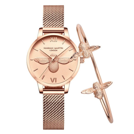 Elegant Bee Watch & Bangle Set | Unique Gift for Women