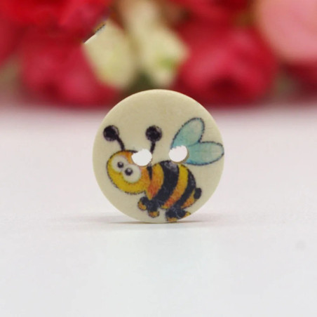 Boutons en Bois Abeille Joyeuse - 15mm - Lot de 50
