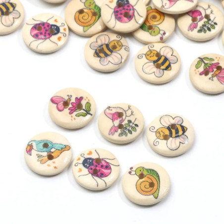 Cute Bee & Pollinator Wooden Buttons - 15mm Set of 50 for Crafts