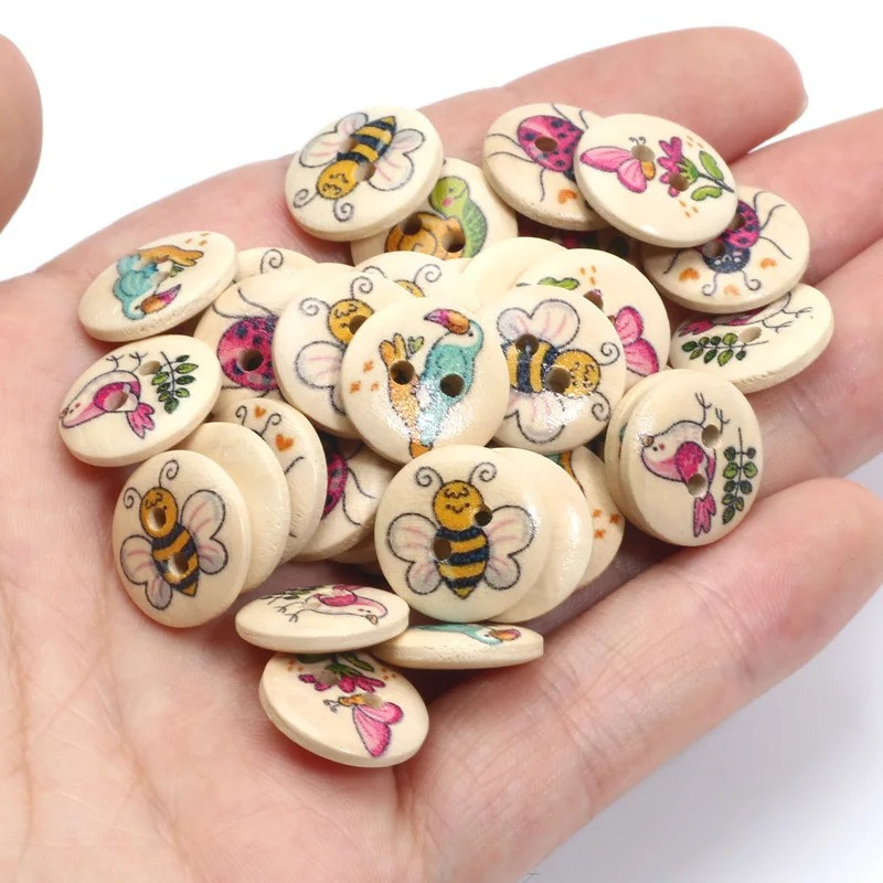Boutons Abeille en Bois Ronde des Abeilles et Amis Pollinisateurs - 15mm - Lot de 50 pièces
