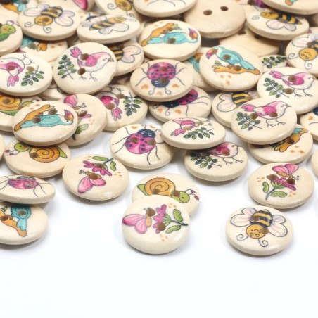Cute Bee & Pollinator Wooden Buttons - 15mm Set of 50 for Crafts