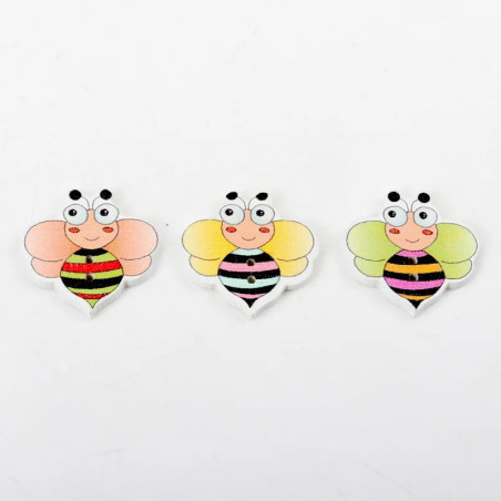 Boutons Abeille Bois 'Happy Stripes' pour Couture & DIY