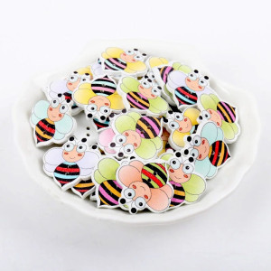 Boutons Abeille en bois 'Rayures Joyeuses' - Lot de 30 pièces