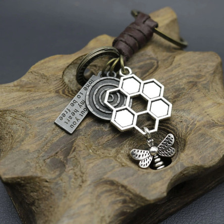 Porte-Clé Abeille Vintage | Charme Nid d'Abeille & Abeille