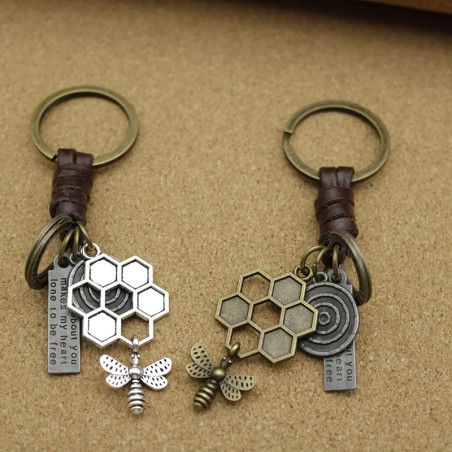 Porte-Clé Abeille Vintage | Charme Nid d'Abeille & Abeille