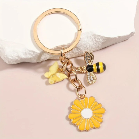 Porte-clés Abeille Papillon & Marguerite