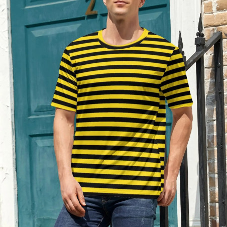 T-shirt Rayé Abeille "Rayures Naturelles" - Jaune et Noir 100% Coton