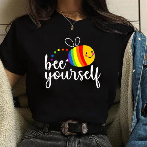 T-shirt Abeille "Bee Yourself" Arc-en-ciel Femme - 100% Coton (9 Couleurs)