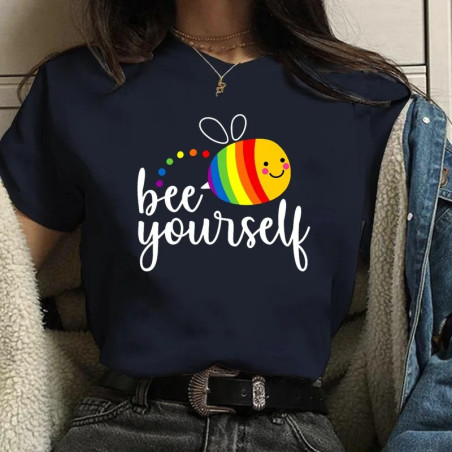 Camiseta Abeja "Bee Yourself" Arcoíris | Ropa Mujer Original